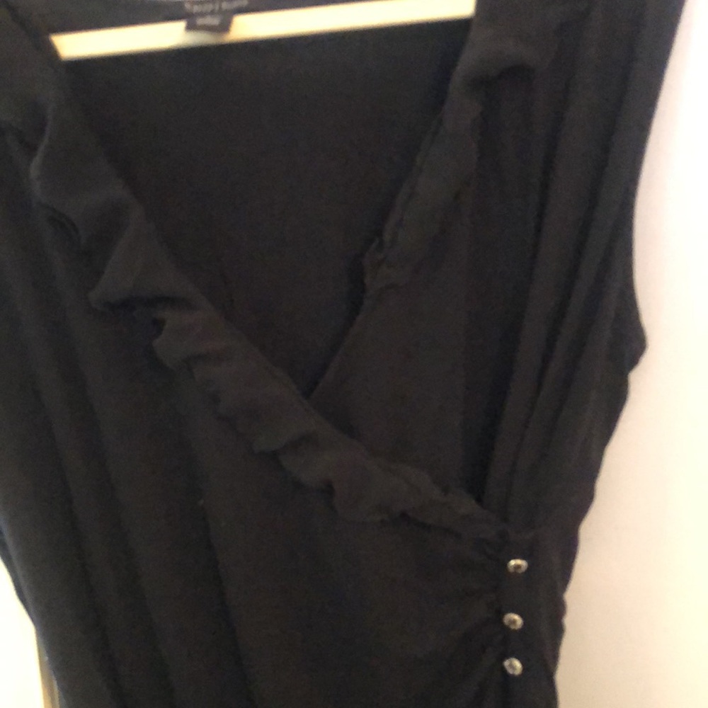 White House Black Market V-Neck sleeveless top. Ruffle detail, wrap around look - Picture 3 of 10
